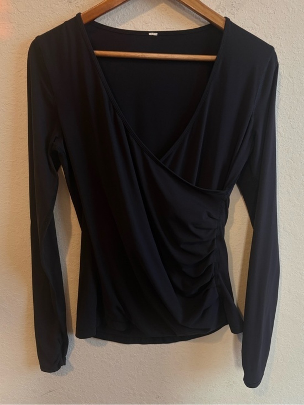 Lululemon Faux Wrap Ruched Top Black Long Sleeve Size 4